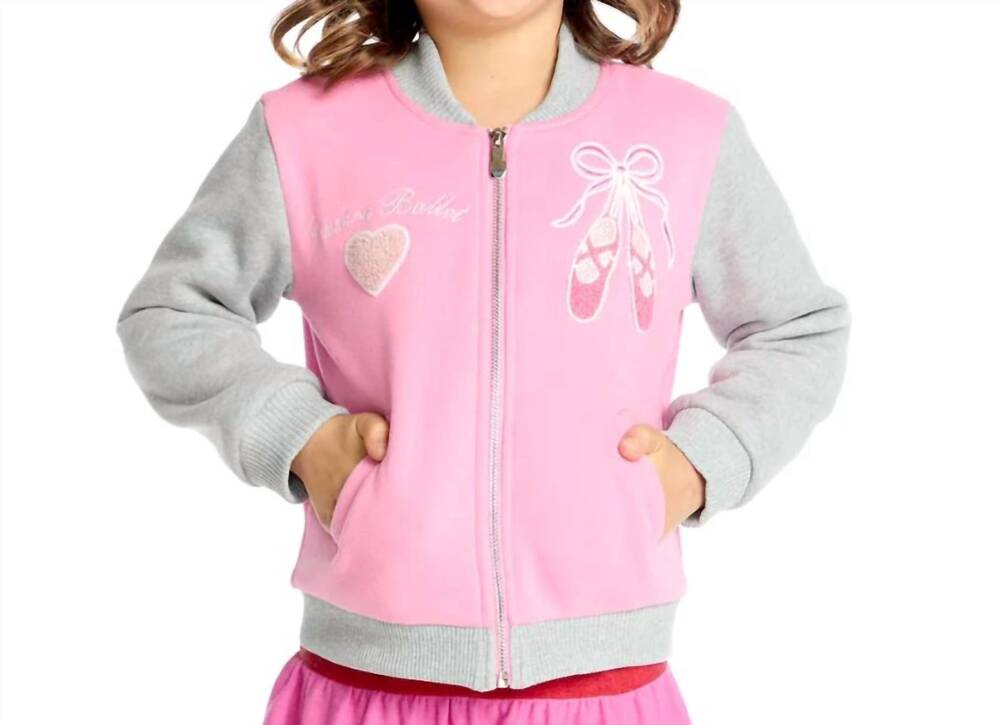 NEW CHASER tutu ally fleece bomber jacket in pink/gray